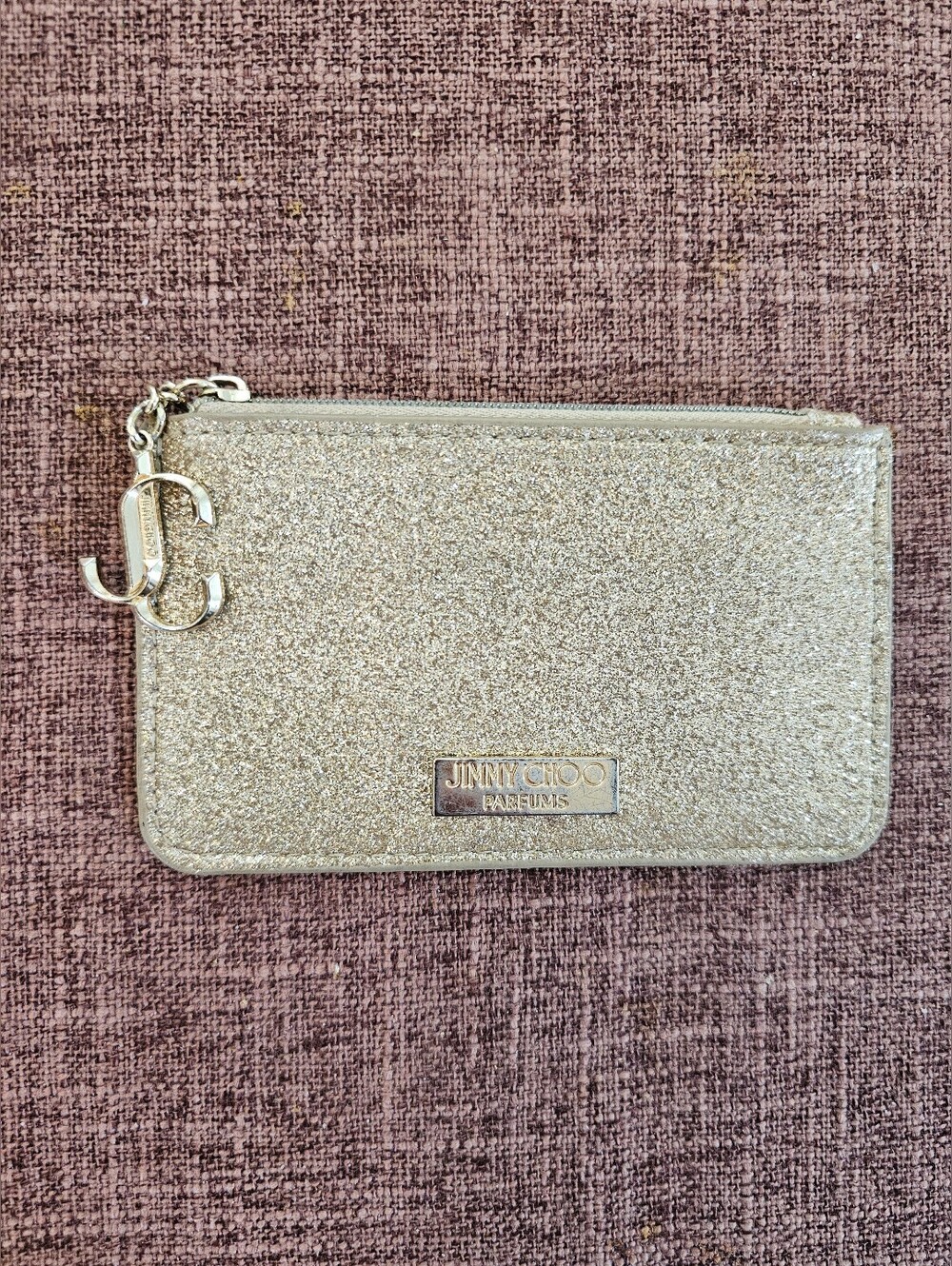 Jimmy Choo Glitter Zip Card Holder in Gold